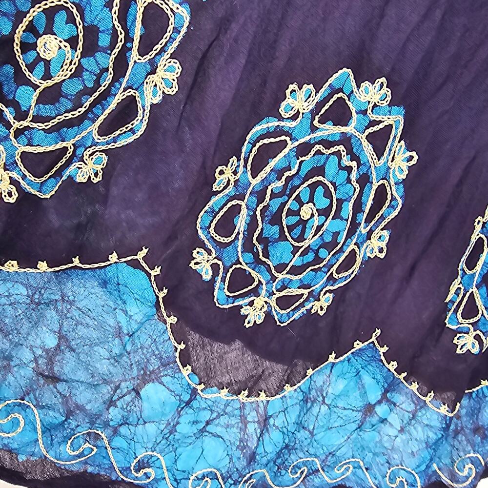 Asha Womans size L Short Sleeve Midi V-Neck Dress Blue Embroidered Floral - Picture 3 of 8